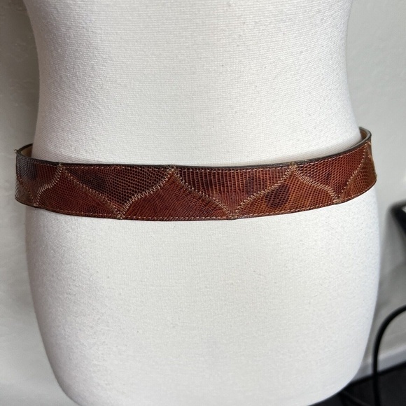 Vintage tony lama men’s brown lizard belt western cowboy style 36 main image 8